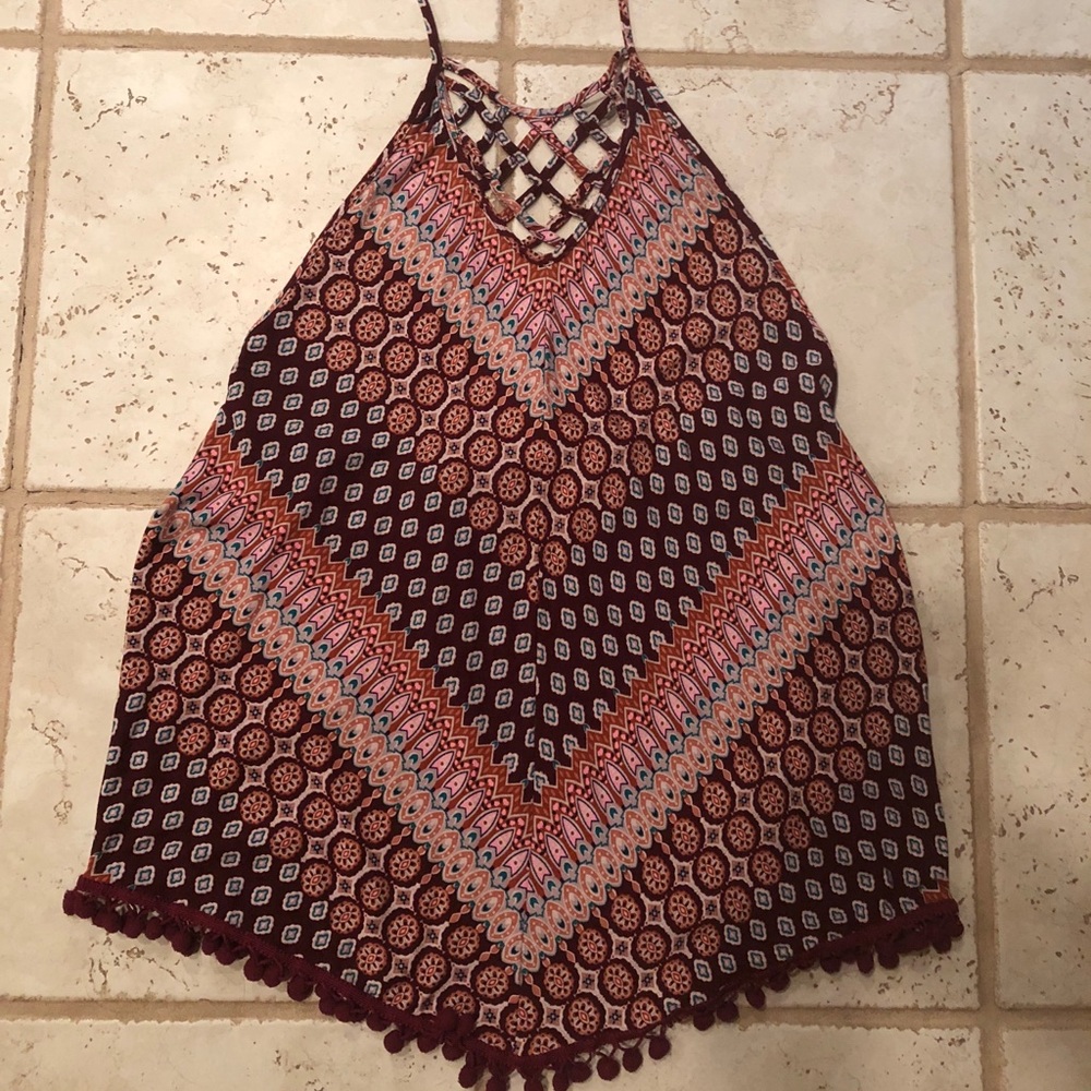 Red multi halter top
